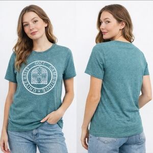 University of Cambridge Crest Graphic Tee Size S Heather Teal Collegiate Preppy